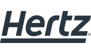 Logotipo de Hertz en color azul oscuro sobre fondo negro, ejemplo de identidad corporativa aplicada a entornos digitales.