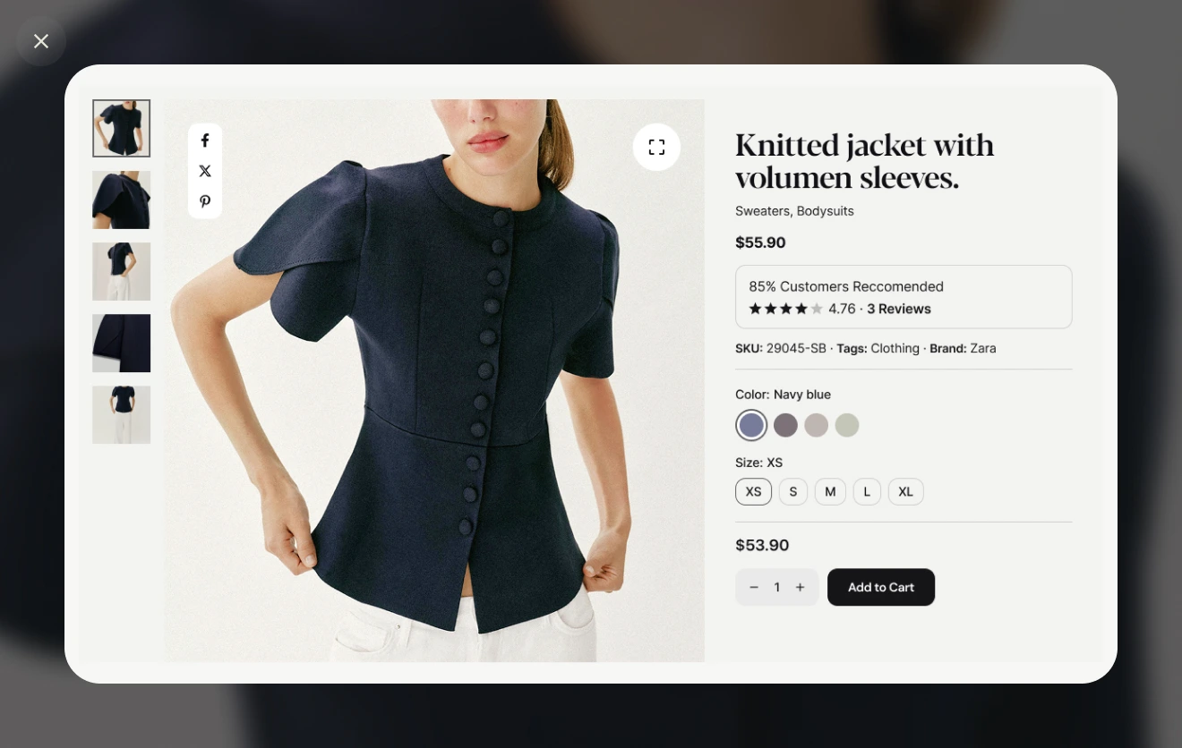 Interfaz de comercio electrónico para tienda de moda con diseño UI optimizado y pasarela de compra para productos textiles.
